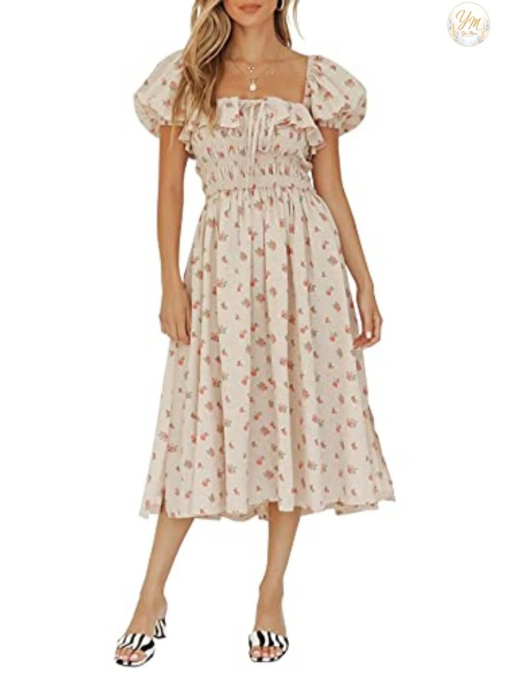 R.Vivimos Women's Summer Floral Puff Sleeve Midi Dress